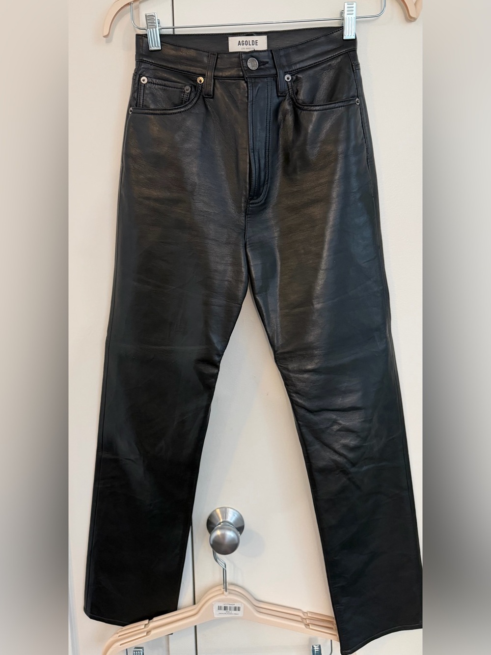 Agolde Black Straight Leather Jeans